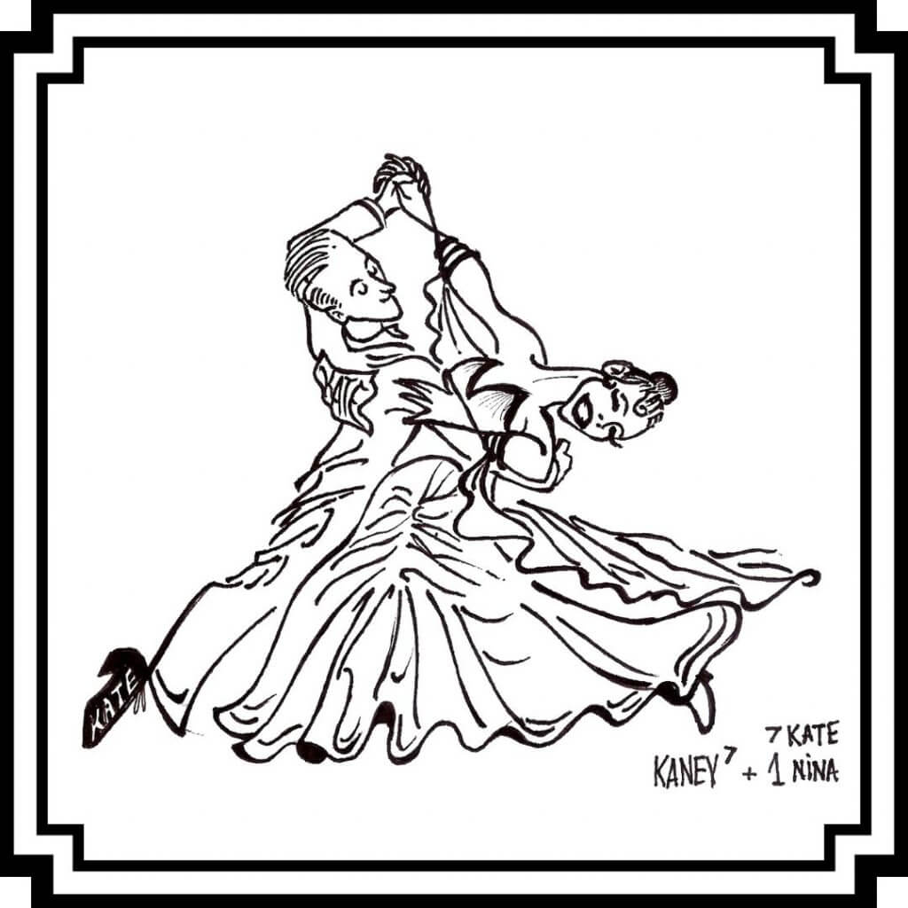 Hidden Names Ballroom Dance Drawings - Al Hirschfeld Style